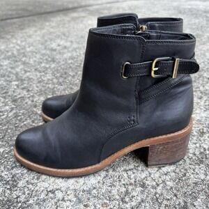 Clarks Women's Sz 8.5 M Boots Black Leather Clarkdale Jax Block‎ Heel Side Zip
